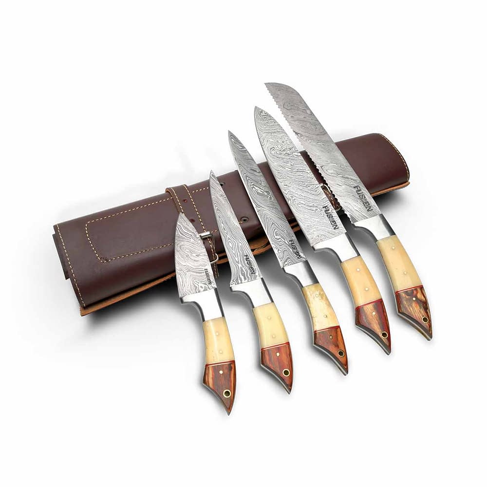 Chefs Knife Set Handmade Damascus Knives Set Fusion Layers